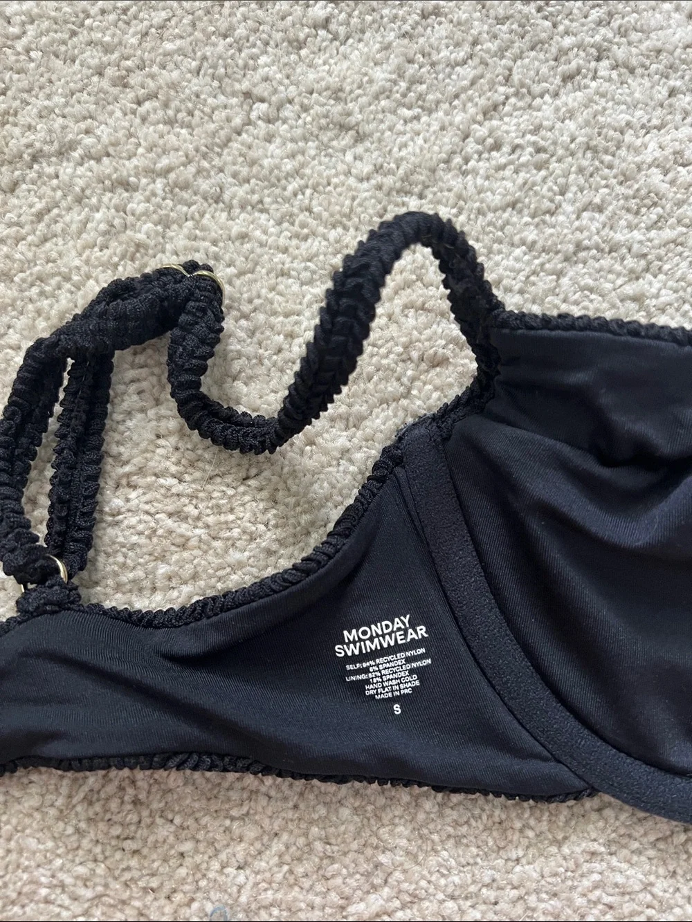 Monday swimwear black bikini set bra top small scrunch crinkle Maui top